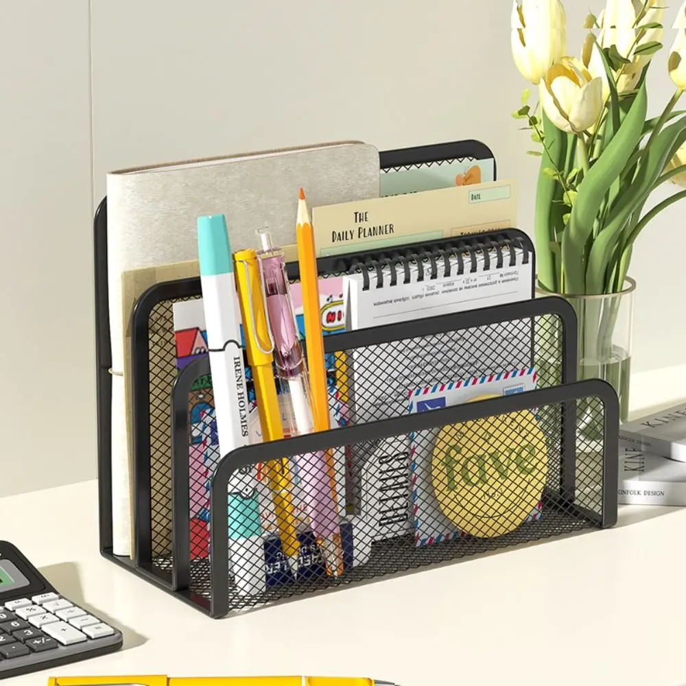 Simple Metal Table File Rack Mesh Three Layers Desktop Storage Stand Magazine Organizer School Office