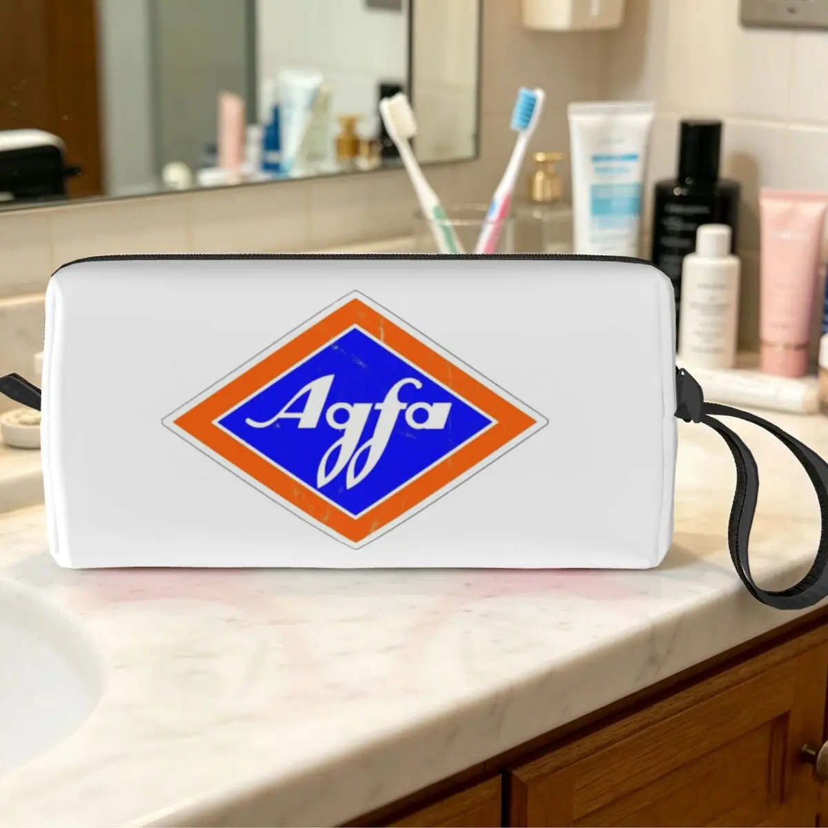 Bolsa de maquillaje con logotipo de película Retro Agfa de los años 60, organizador de cosméticos, kit Dopp para mujer, estuche de viaje para lápices de belleza