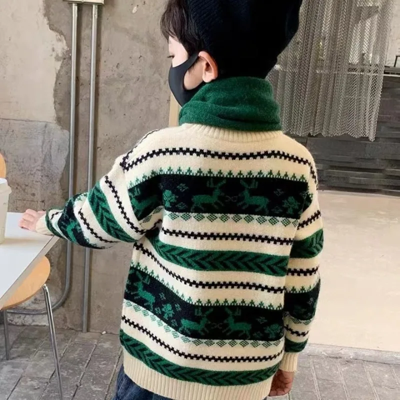 2026 New Boys Pullover Sweater Autumn Winter Thickened Half Turtleneck Knitwear Kids Warm Casual Jumper Top