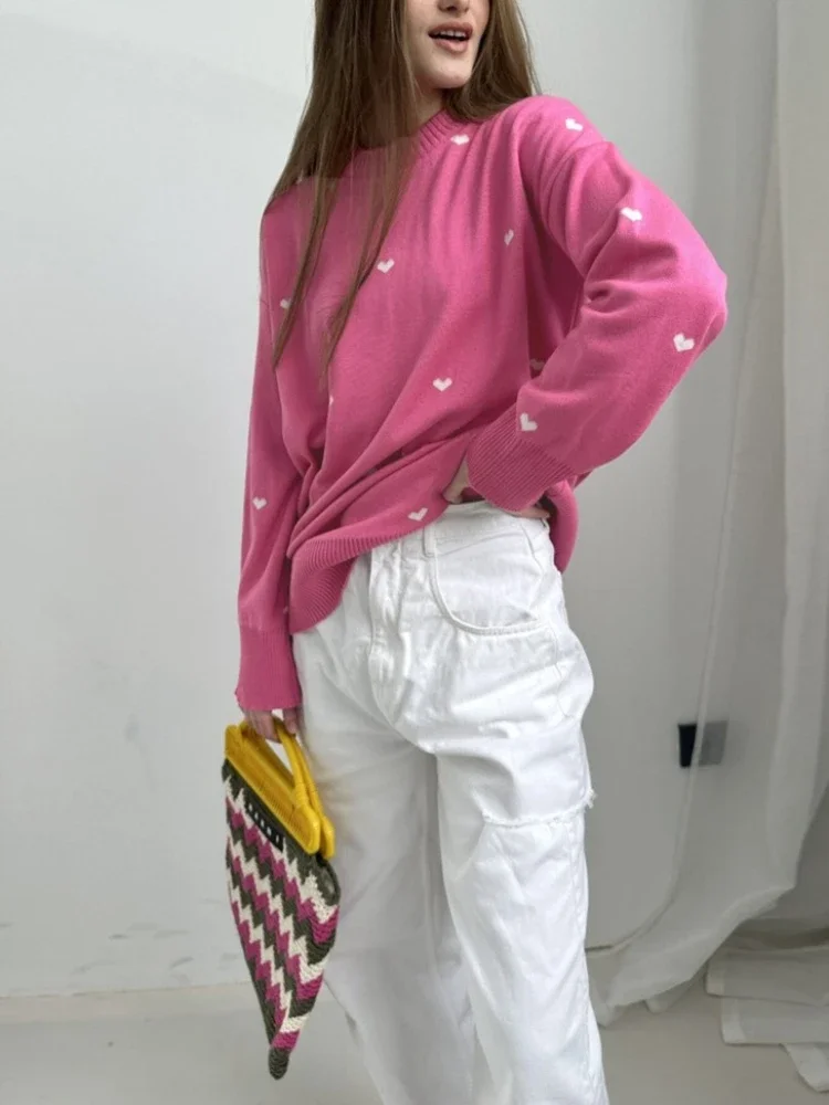 

Autumn Winter Knit Women's Warm Oversized Sweater Love Print Pullover Fashion Casual Loose Female Versatile Long Sleeves Tops