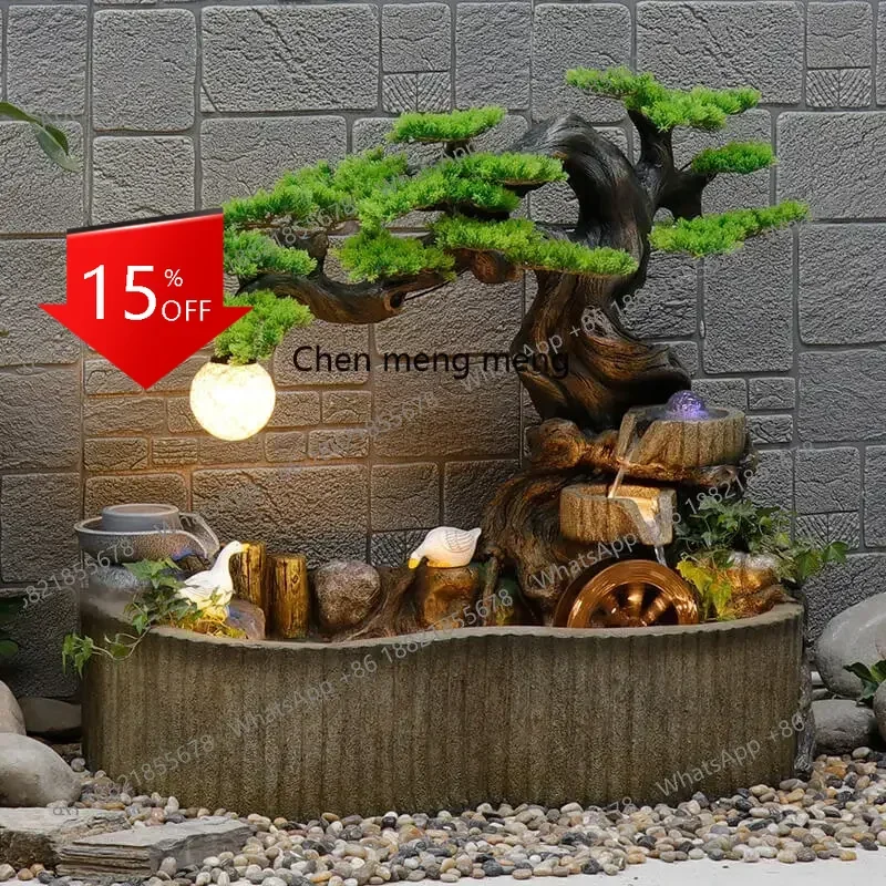 Asmt49lowing water fountain feng shui wheel balcony ornament, courtyard pastoral fish pond rockery landscaping, decoration