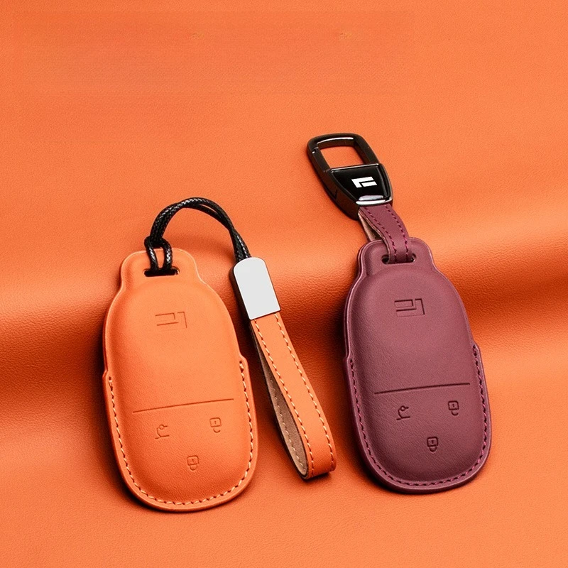 

For BAIC JISHI Polestones 01 Rox 2024 2025 2026 Car Leather Key Fob Cover Remote Case Cover Car Keychain Holder Bag Accessories