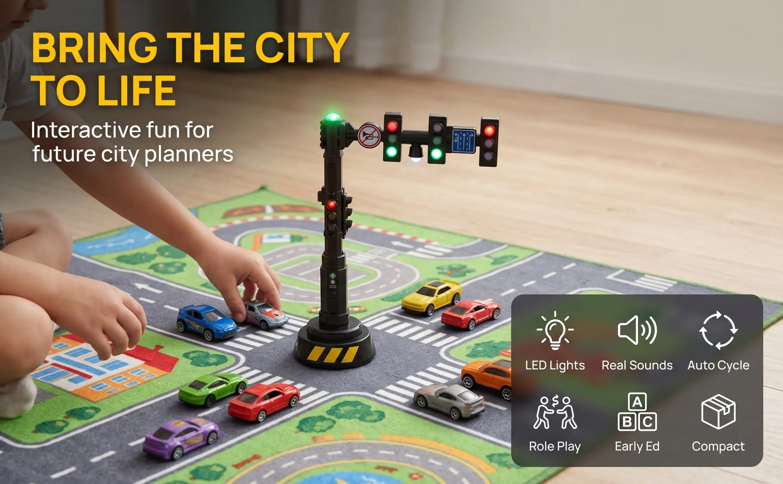 Simulation Traffic Light Realistic Signal Lamp Early Education Learning Role Play Automatic Light Change Sound Effects