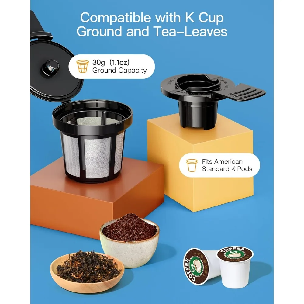 No.iworths-Cafetière chaude et glacée, infuseurs à service unique, réservoir d'eau perfectionnée de 30oz, taille de tasse de 6 à 24oz, bleu foncé