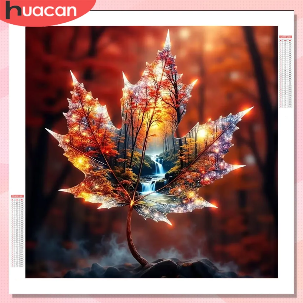 HUACAN Blatt Herbst Diamant-Mosaik Neuheiten 2026 Wasserfall-Landschaft Diamantmalerei-Sets Waldlandschaft Quadratische und Runde Sets