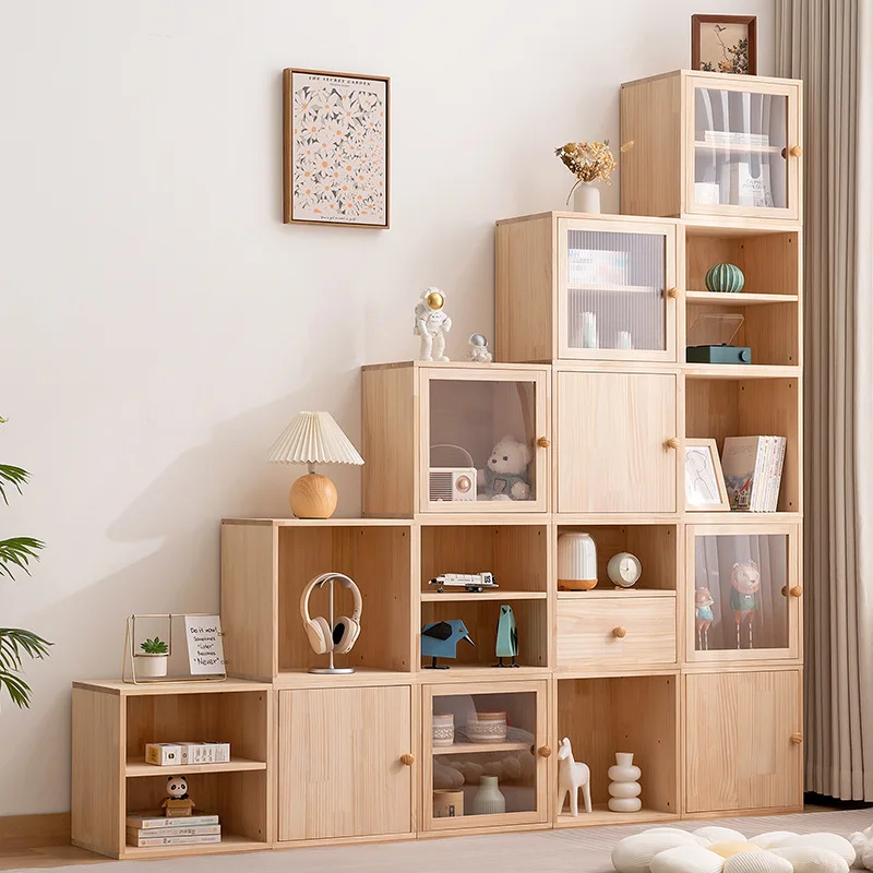 Solid wood storage cabinet Multifunctional locker Simple lattice cabinet Children's household floor snacks Book storage Strict s
