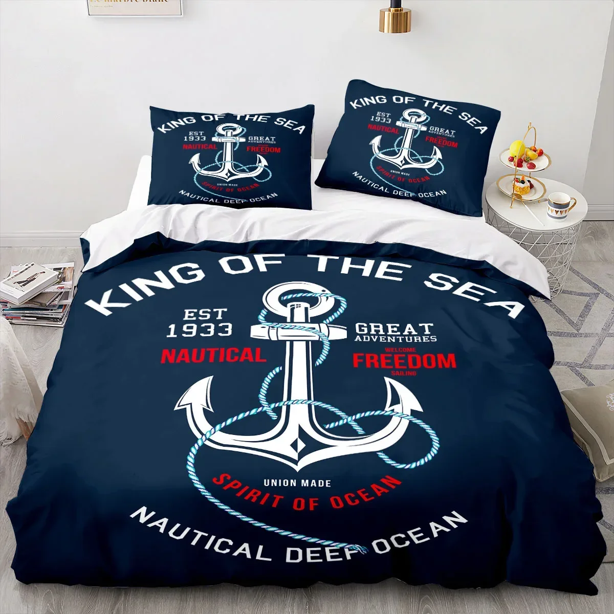 Anchor Bedding Sets New Nautical Ocean Ocean Spirit Duvet Cover King Queen Single Size Bed Linen with Pillowcase Teens Boys Gift