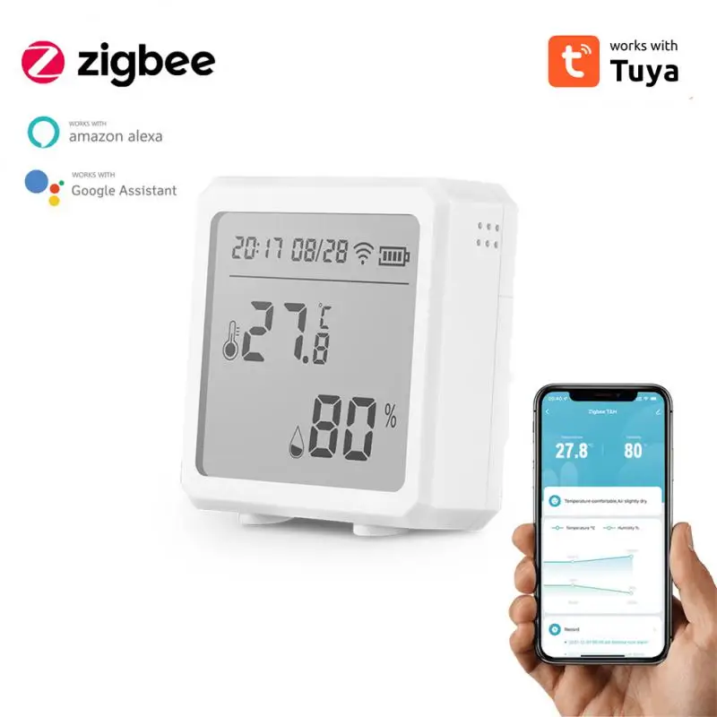 

Tuya Zigbee Smart Temperature And Humidity Sensor With LCD Screen Wireless Thermometer Digital Display Work With Alexa Google