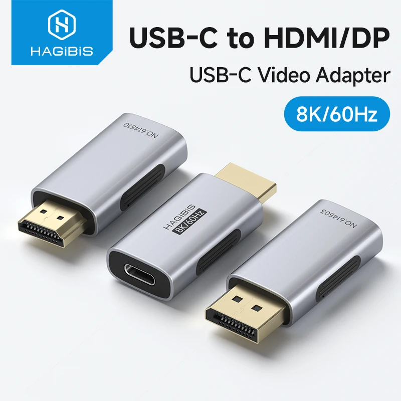 Hagibis USB C Female to HDMI/DisplayPort Male Adapter Laptops to External Monitor 8K60Hz Connector Type-C to HDMI/DP Conventer