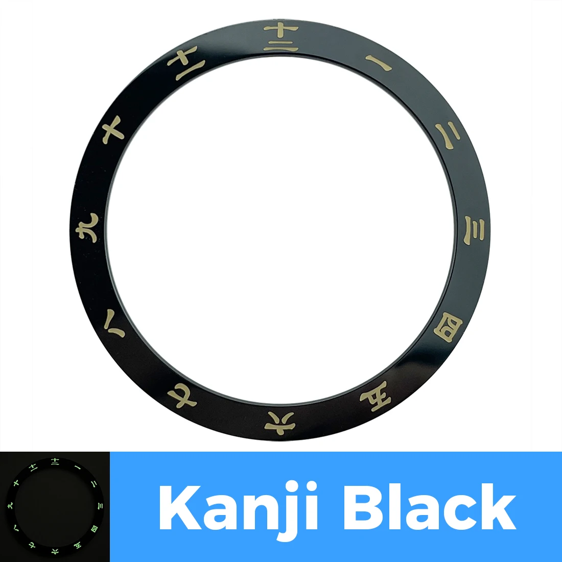 38mm Dual Time Ceramic Bezel Insert Black Kanji with C3 Lume for SKX007 SRPD GMT Polished Upgrade