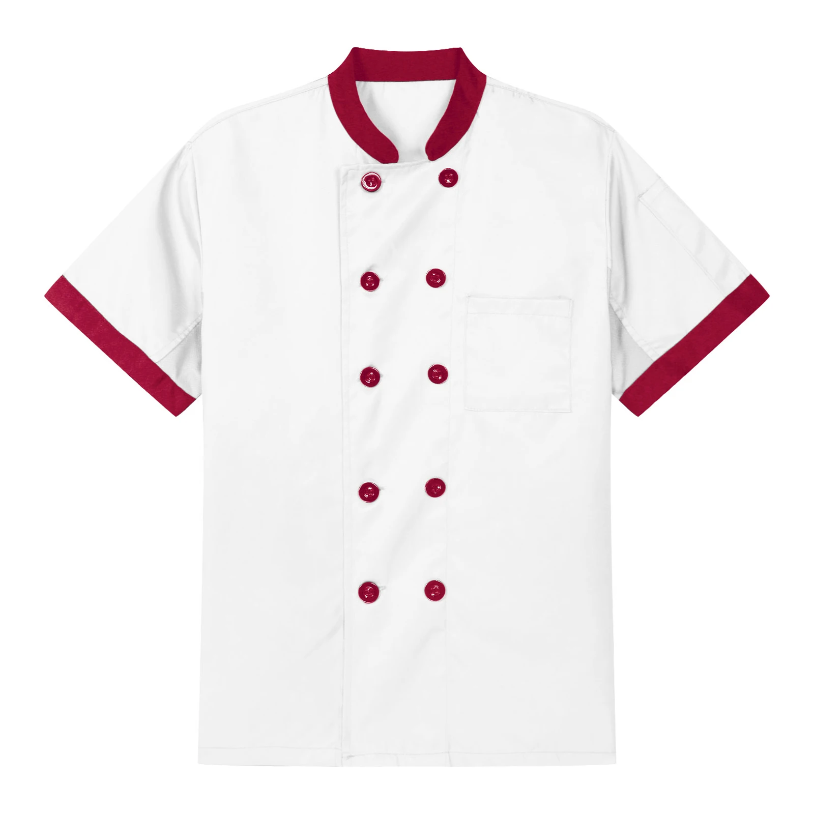 Mens Chef Uniform Women Food Service Jacket Contrast Color Stand Collar Cooks Coat for Hotel Restaurant Bakery Kitchen Canteen