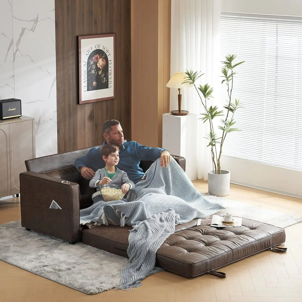 

Upgraded 64 W 84 L Full Size Futon Sofa Bed, 6 Thick Upholstery Rustic Microfiber Loveseat Sofa Sleeper Pull Out Couch,Converti