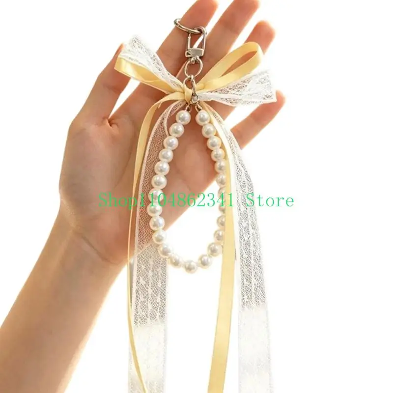 652F Beaded Drop Keychain Charm with Ribbon Detail for Keys and Backpacks