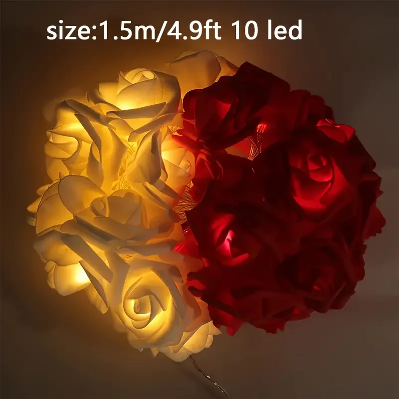 1pc 10/20 LED Romantic Rose Flower String Lights Artificial Rose Flower Fairy Light Garland Night Lamp For Wedding Party Decor