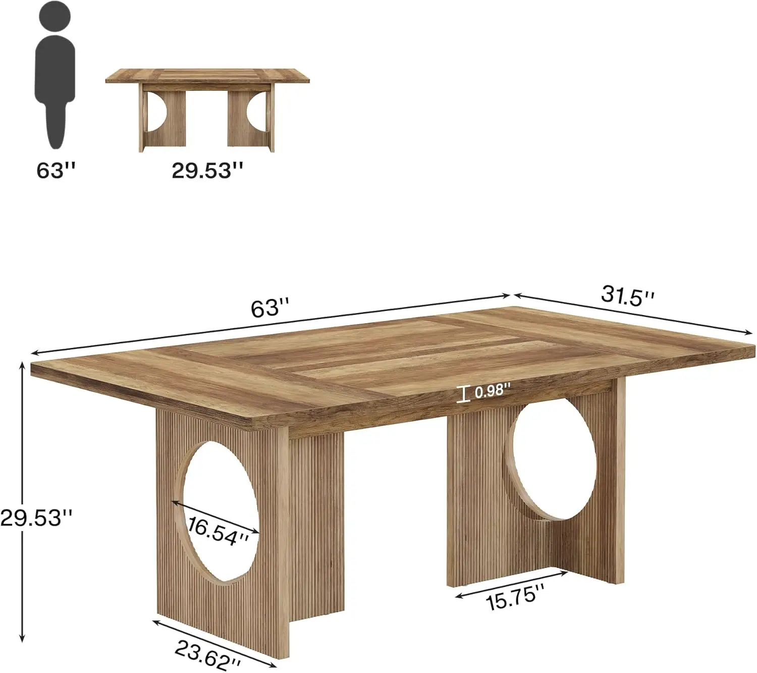 Tribesigns Wood Executive Desk, 63 Inches Large Home Office Computer Desk With Circular Hollow Design Legs, Rectangular Writing