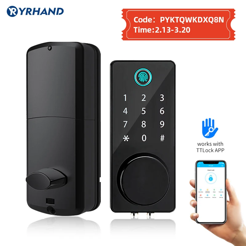 

YRHAND Smart Deadbolt Locks of Ttlock Bluetooth App Biometric Fingerprint Password keyless Entry Front Door Lock