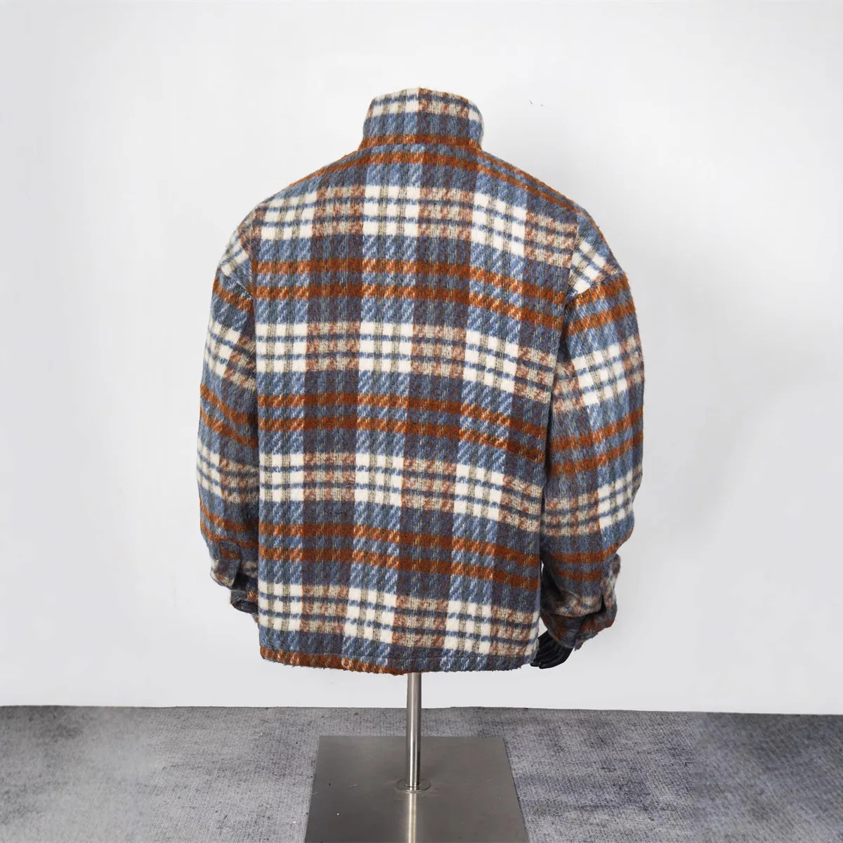 Thug Club 2026 New American Retro Style Oversized Unisex Stand Collar Jacket Long Sleeve Plaid Shirt