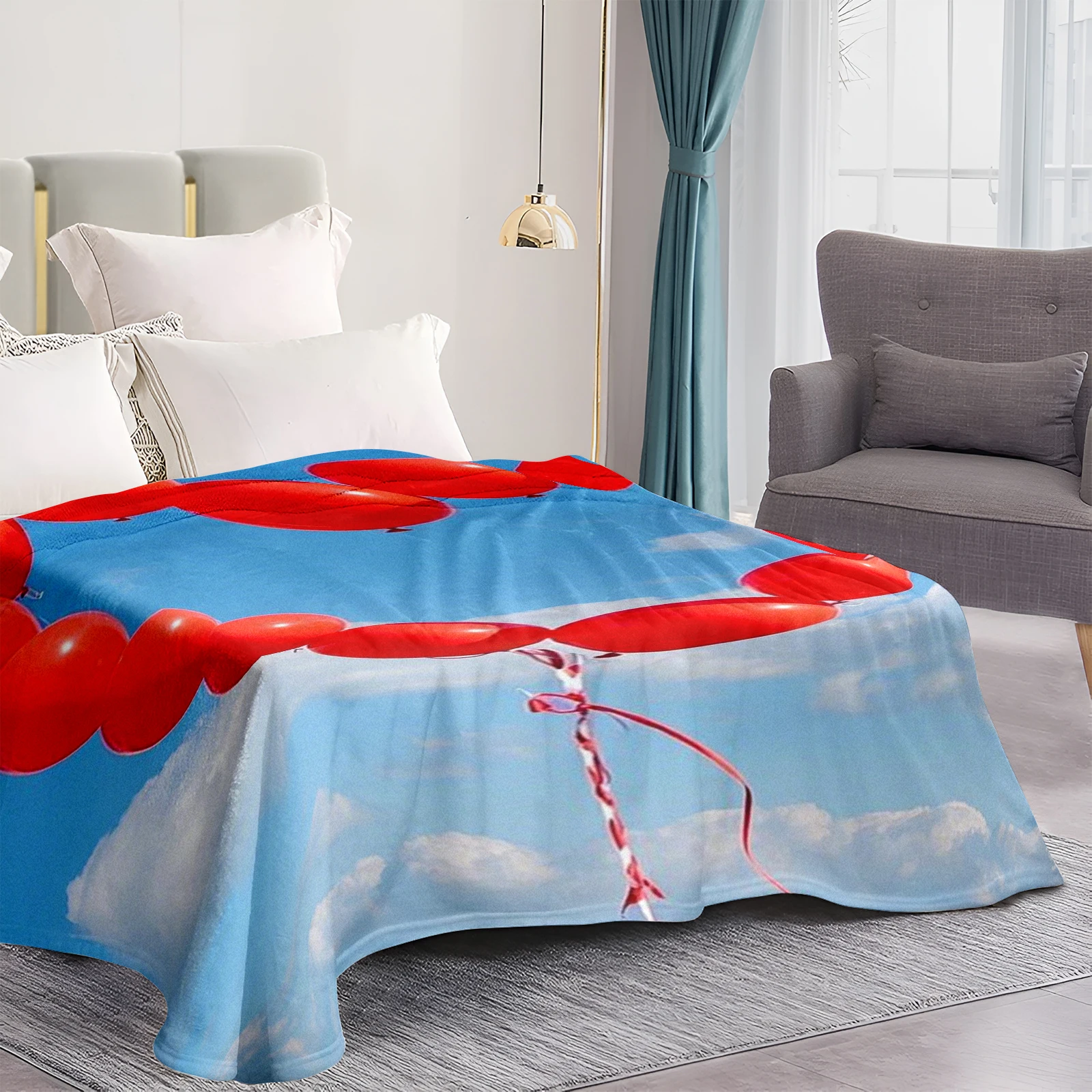 Heart Balloon Themed Flannel Blanket Ideal As A Valentine S Gift To Show Your Affection And Deepen Bonds