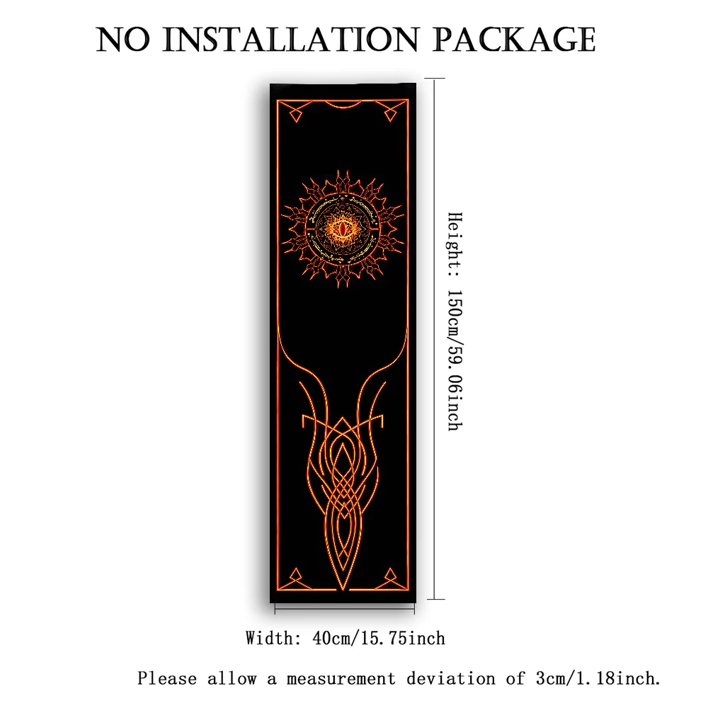 Vertical Long Mystic Eye Tapestry Black Background Glowing Orange Magic Symbol Wall Hanging Gothic Esoteric Bedroom Dorm Wall