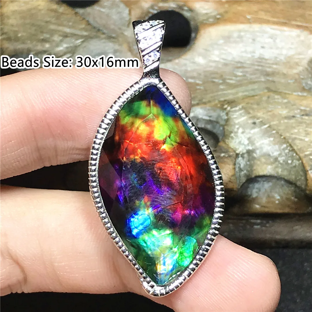 Natural Ammonite Ammolite Stone Pendant Jewelry For Women Lady Man Healing Love Gift Silver Crystal Beads Beauty Gemstone AAAAA