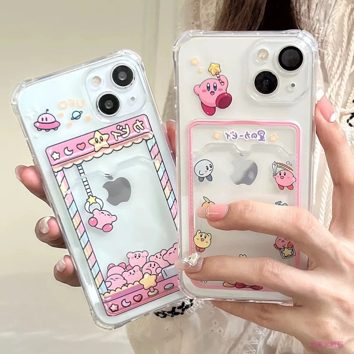 Cartoon Cute K-Kirbies Card Hold Case For IPhone 16 15 14 13 12 11 Mini Pro Max X XR XSMax 7 8 Plus SE20 Anti-fall Clear Cover