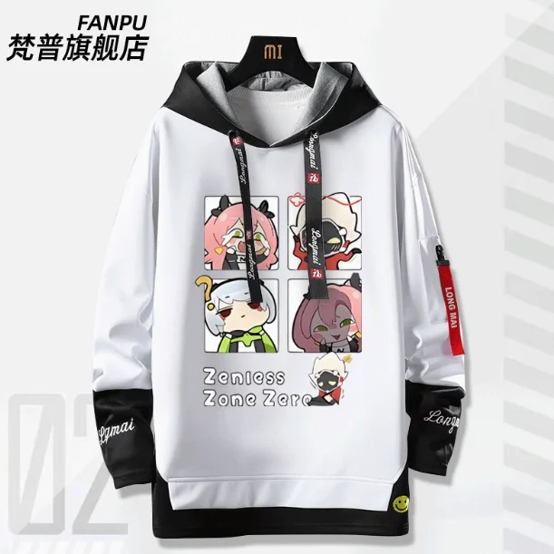 Anime Zenless Zone Zero Hoshimi Miyabi Fake Two-Piece Hooded Hoodie Cosplay Autumn Winter Men Women Coat Loose Jacket Tops