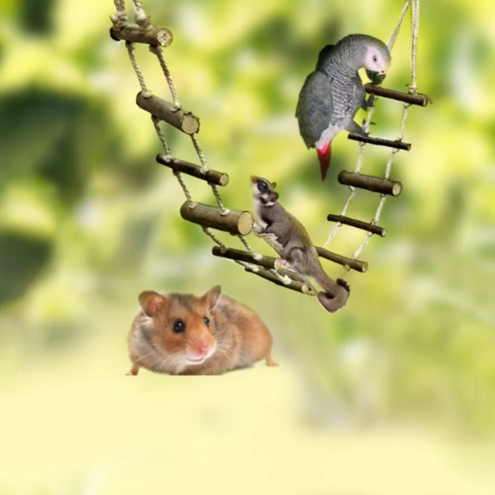 Convenient Wood Pet Climbing Ladder 100cm/39.4in Hemp Rope Connection Small Pet Toy Pet Suspension Bridge Parrots
