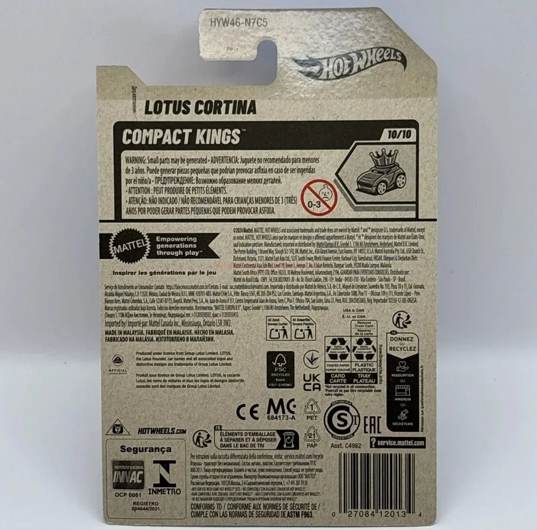 오리지널 2025L 핫휠 자동차 로터스 코르티나 남자아이 장난감 1/64 다이캐스트 자동차 미니어처 금속 모델 컴팩트 킹스 생일 선물