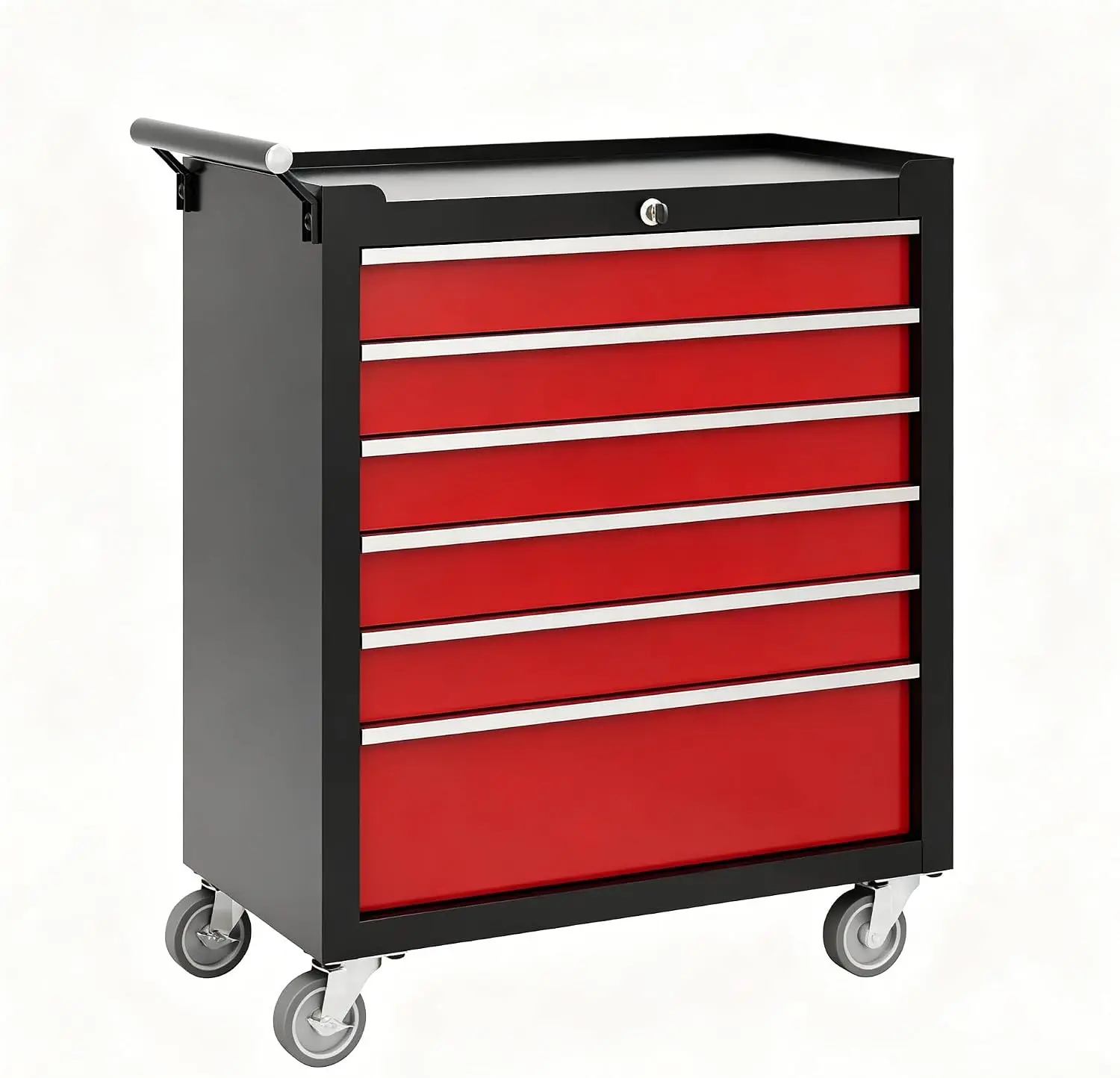 Rolling Tool Chest with 6 Drawers – Lockable Storage Cabinet on Wheels, Portable Tool Organizer with Drawer Liners for Garage & Workshop (Black & Red)