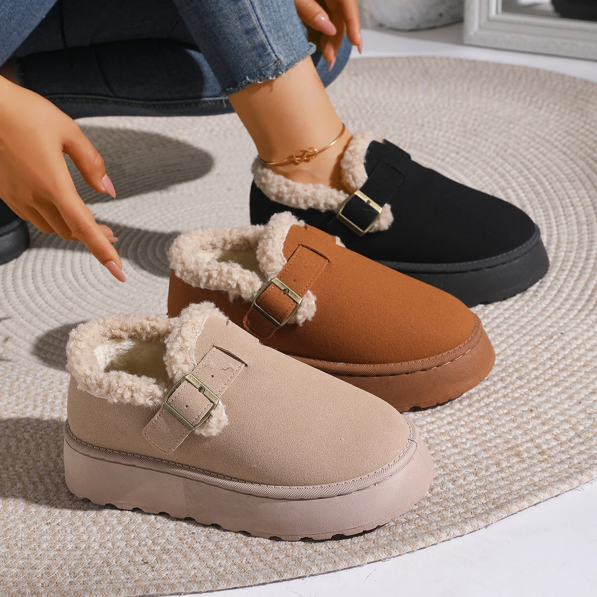 Botas de mujer, botines de plataforma cómodos y ligeros, zapatos informales con punta redonda poco profunda para primavera y otoño e invierno