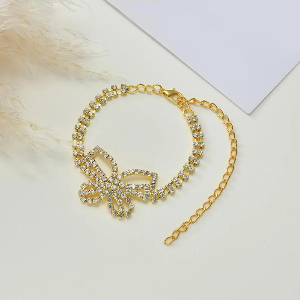 

Adjustable Rhinestone Anklet Rhinestone Butterfly Anklet Adjustable Double-layer Leg Jewelry for Women Hollow Alloy Chain