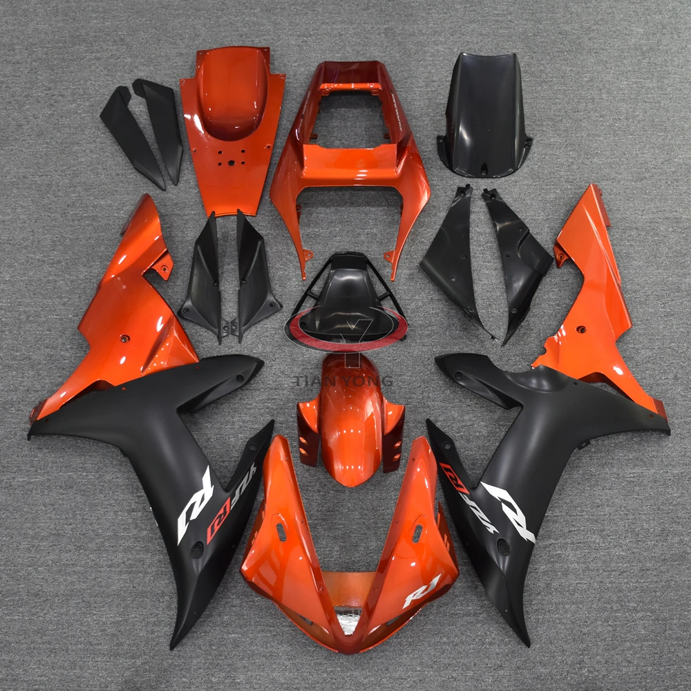 Motorcycle Orange matte black print For R1 2002 2003 YZF1000 02 03 Full Fairing Kit Cowling Injection