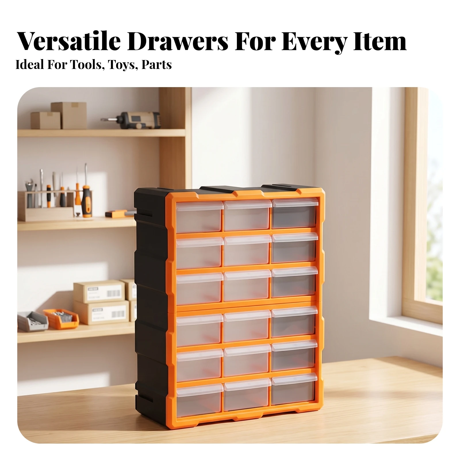 Small Parts Organizer Compact Clear Plastic Drawer Organizer Black Frame 18-Drawer Cabinet view 2
