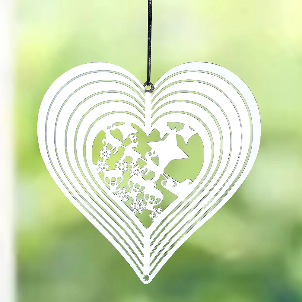 3D Flowing Wind Spinner Heart Xmas Snowflake Elk Mirror Wind Chimes Catcher Pendant Aesthetic Garden Christmas Hanging Decor