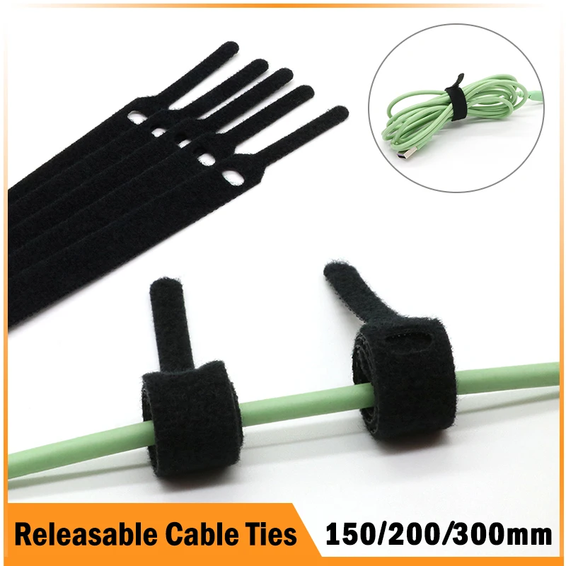 Wire Organizer Releasable Cable Ties Black 12x15/20/30cm Nylon Hook Loop Straps Wrap Zip Bundle Bandage Tie Plastics Fastening