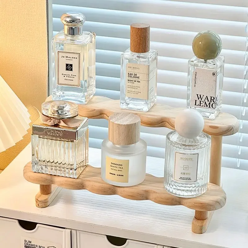 2 Tier Wood Display Rack, Cosmetic Perfume Organizer Storage Shelf for Dolls Figures Collectibles Desktop Decor