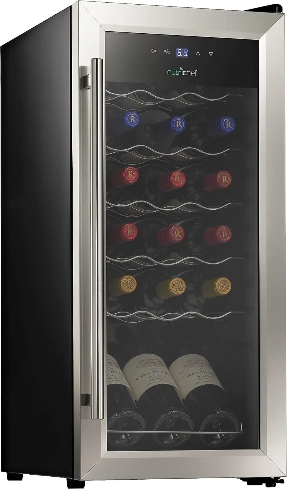 Nutrichef 18 Fles Compressor Wijnkoeler Koelkast Grote Vrijstaande Wijnkelder Voor Rood, Wit, Champagne Of Mousserende