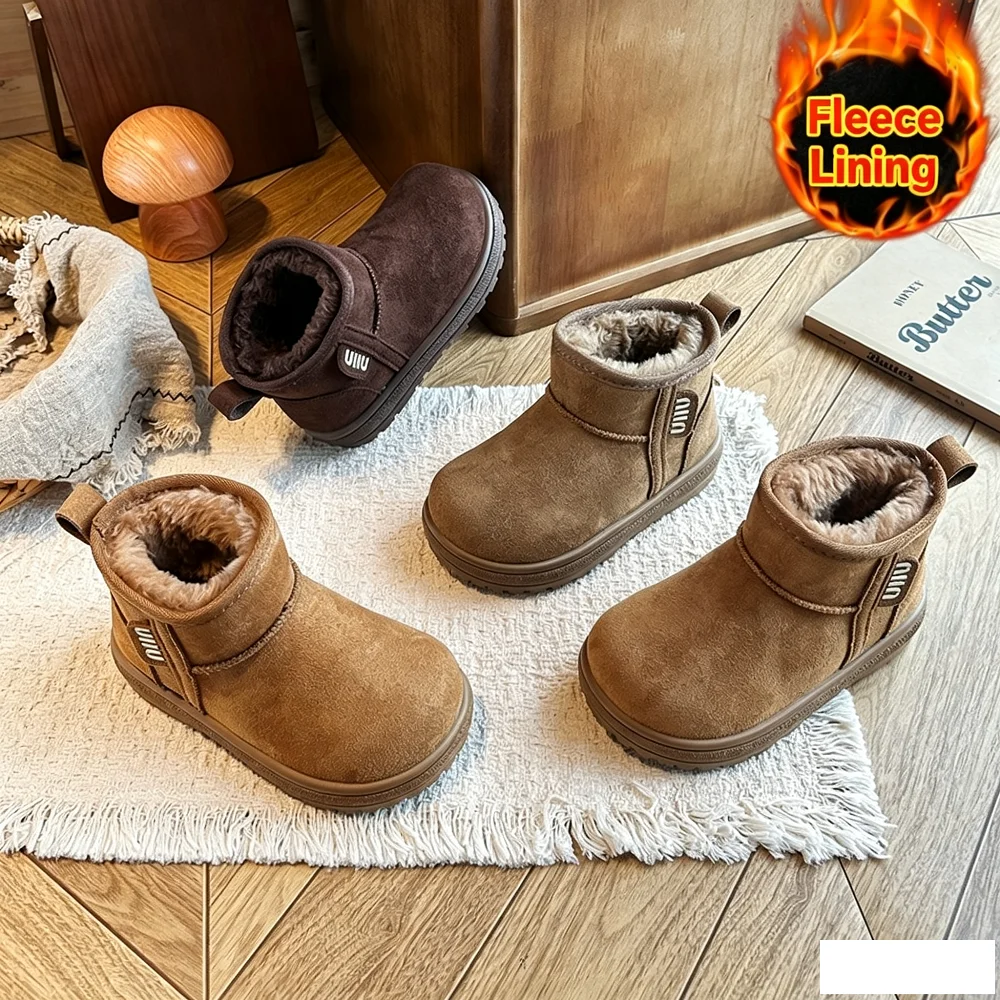 Toddler Kids Winter Snow Boots, Fleece Lined Warm Non-slip Ankle Boots for Boys Girls, Casual Outdoor Cold Weather Shoes