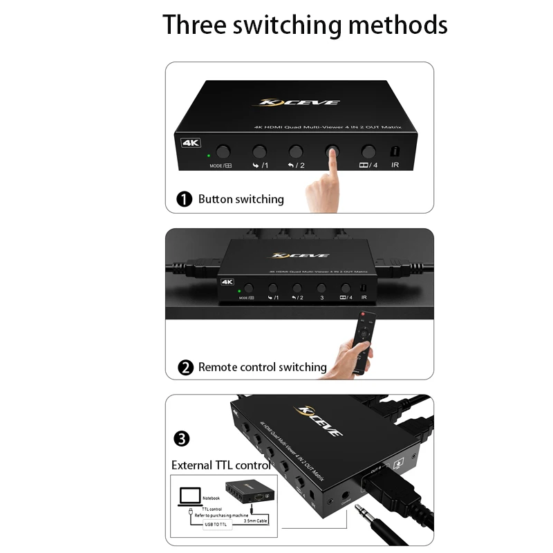 Quad Multi-Viewer 4k Splitter Switch HDMI-kompatible Matrix 4 x2 Hub erweiterter Bildschirm LAN Extensor Dock Station ein Bildschirm 4way ch