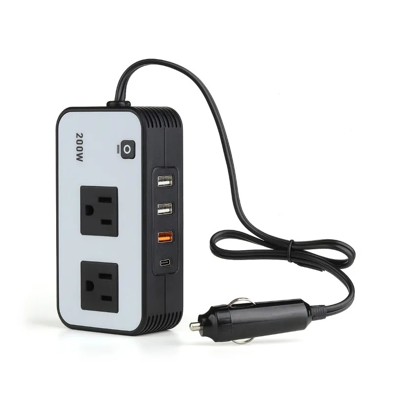 200W Inverter Socket, Multi-port QC + PD Fast Charging, US Standard USB Socket, Car Inverter, US Standard Power Conversion