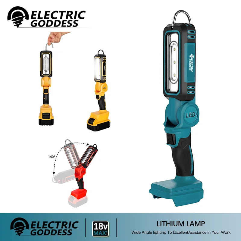 Electric Goddess Lighting Fixture Fold Tool Light Work Light Outdoor Flashlight Portable For Dewalt/Makita/Milwaukee Battery pin