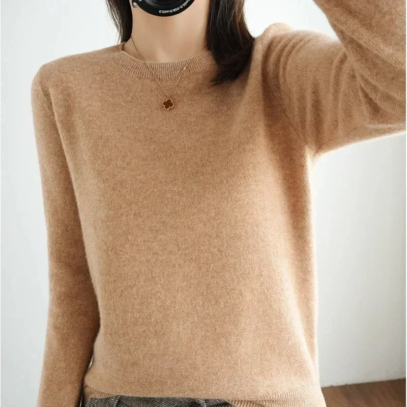 100% Pure Wool Cashmere Sweater Woman O-neck Pullover Casual Knitted Tops Autumn /Winter Female Jacket Korean Fashion