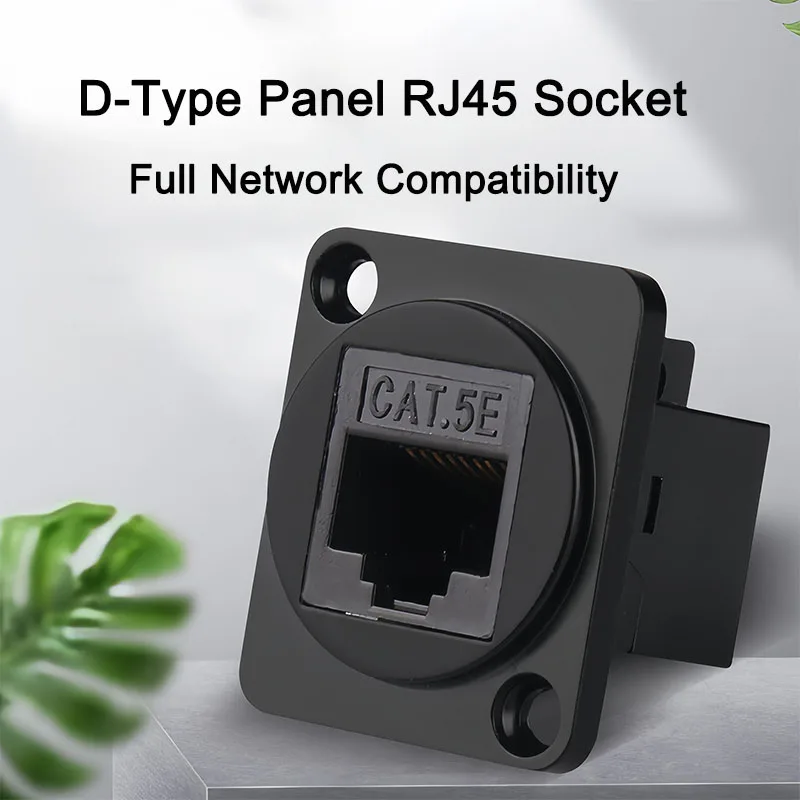 D-Type Panel Mount RJ45 Socket, CAT5e/CAT6 Ethernet Network Connector, For Industrial Enclosure, Server Rack & Wall Box Wiring