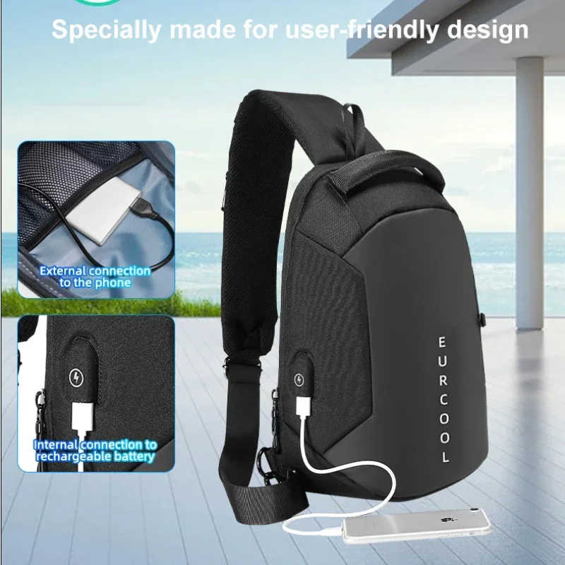 EURCOOL Messenger Bag for Men 9.7” IPad Chest Pocket Crossbody Water-Proof Pack Bags Multi-Function Shoulder Backpack