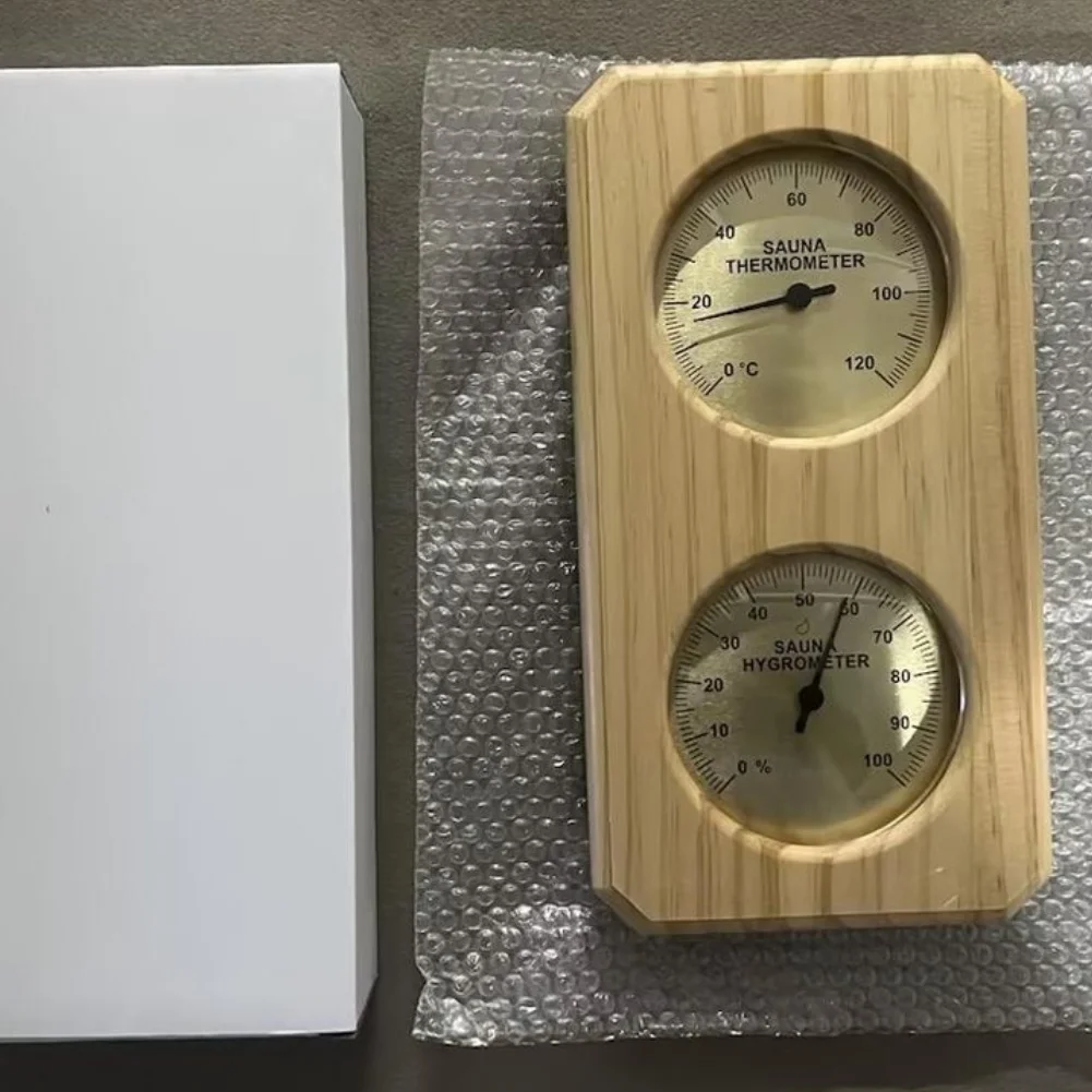 1pc Wooden Sauna Thermometer Hygrometer Mechanical Sensing Wall Mount Humidity Gauge For Steam Room Nurseries Greenhouses