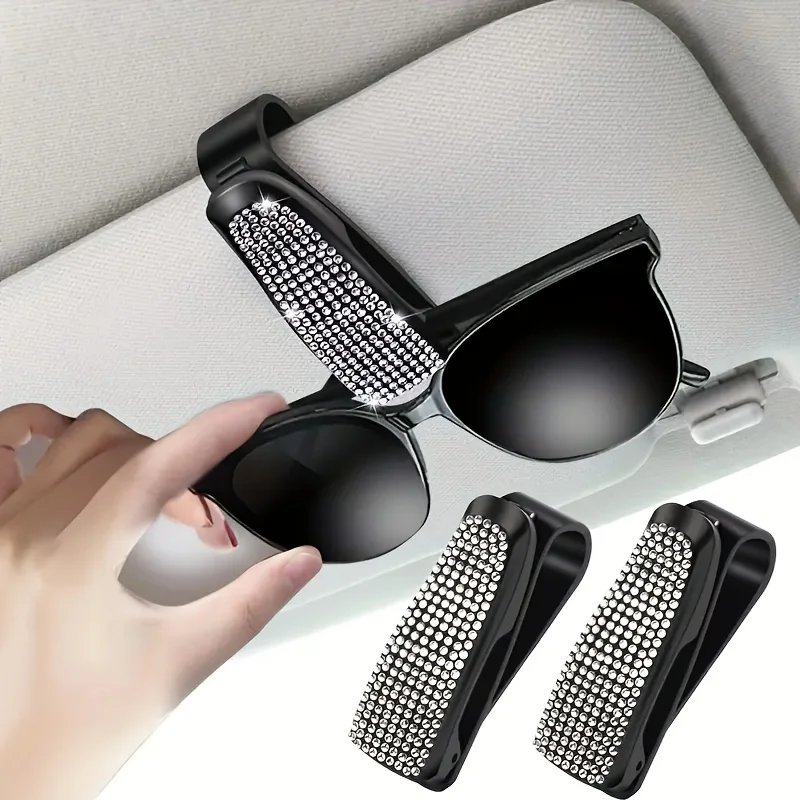 

1Pc Multifunctional Car Sun Visor Clip, Rhinestone Multicolored Gemstone Glasses Holder Fashion Auto Accessory