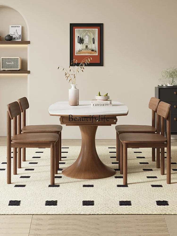 Nordic rock slab round stretchable square becomes round dual-purpose dining table modern simple dining table