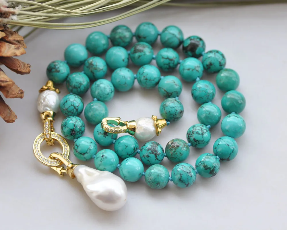 MCT·STAR 18" 25mm Green Round Turquoise KESHI Pearl Pendant  Necklace (P7694 )