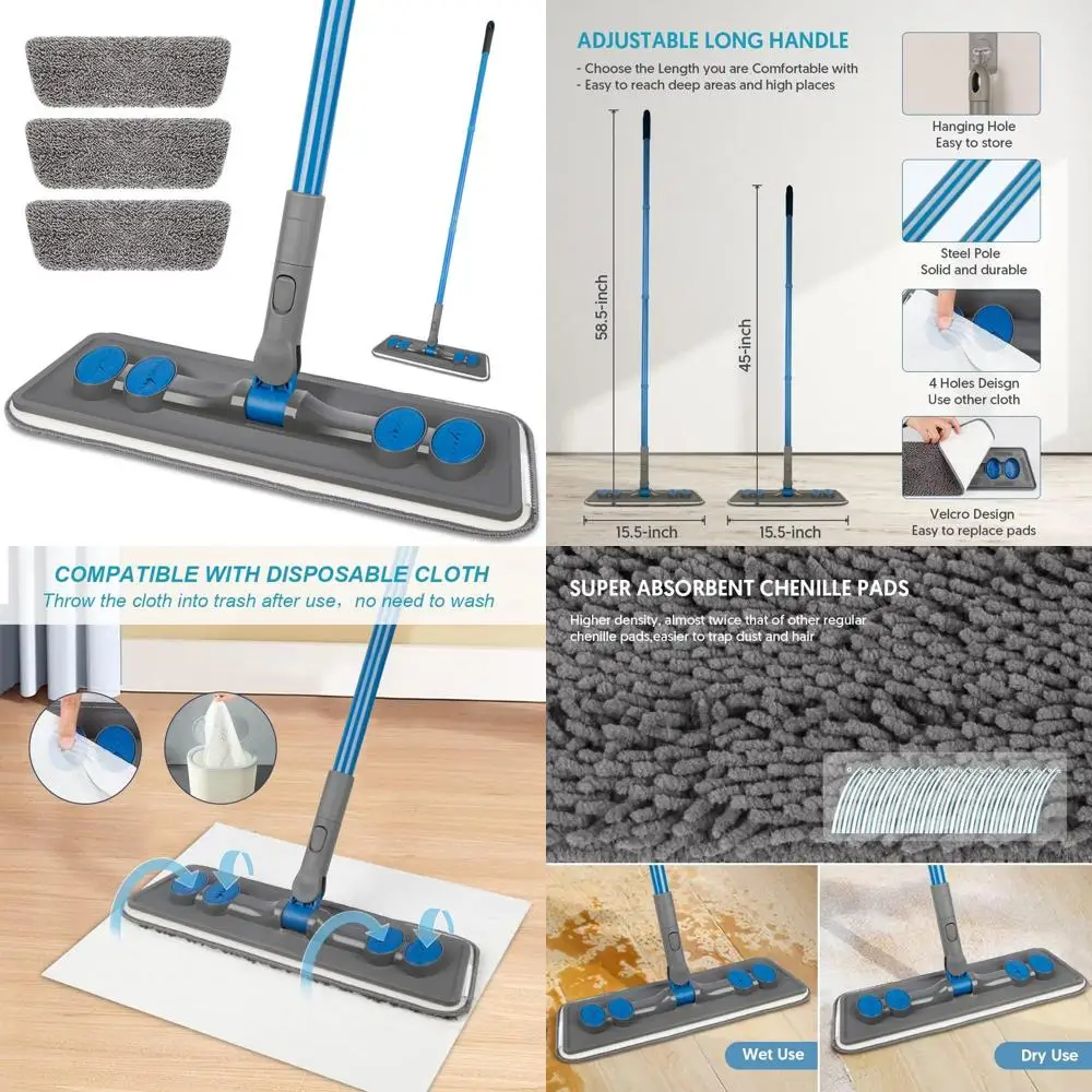 

Chenille Microfiber Mop - Multipurpose for Hard Floors, Ideal for Laminate, Wood, Vinyl, Tile, Dust & Wet Cleaning in Kitchen an