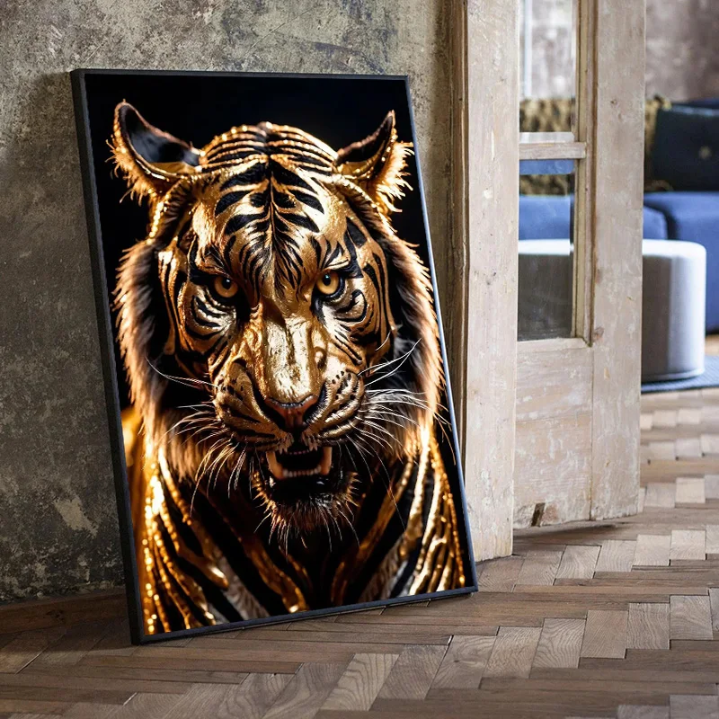 Luxury Black and Golden Animals Zebra Lion Tiger Eagle Wolf Wall Art Posters and Prints Canvas Paintings Picture Room Home Decor - view 3